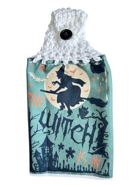 Hand Crafted Halloween Witch Black and Green Hanging Kitchen Hand Towel